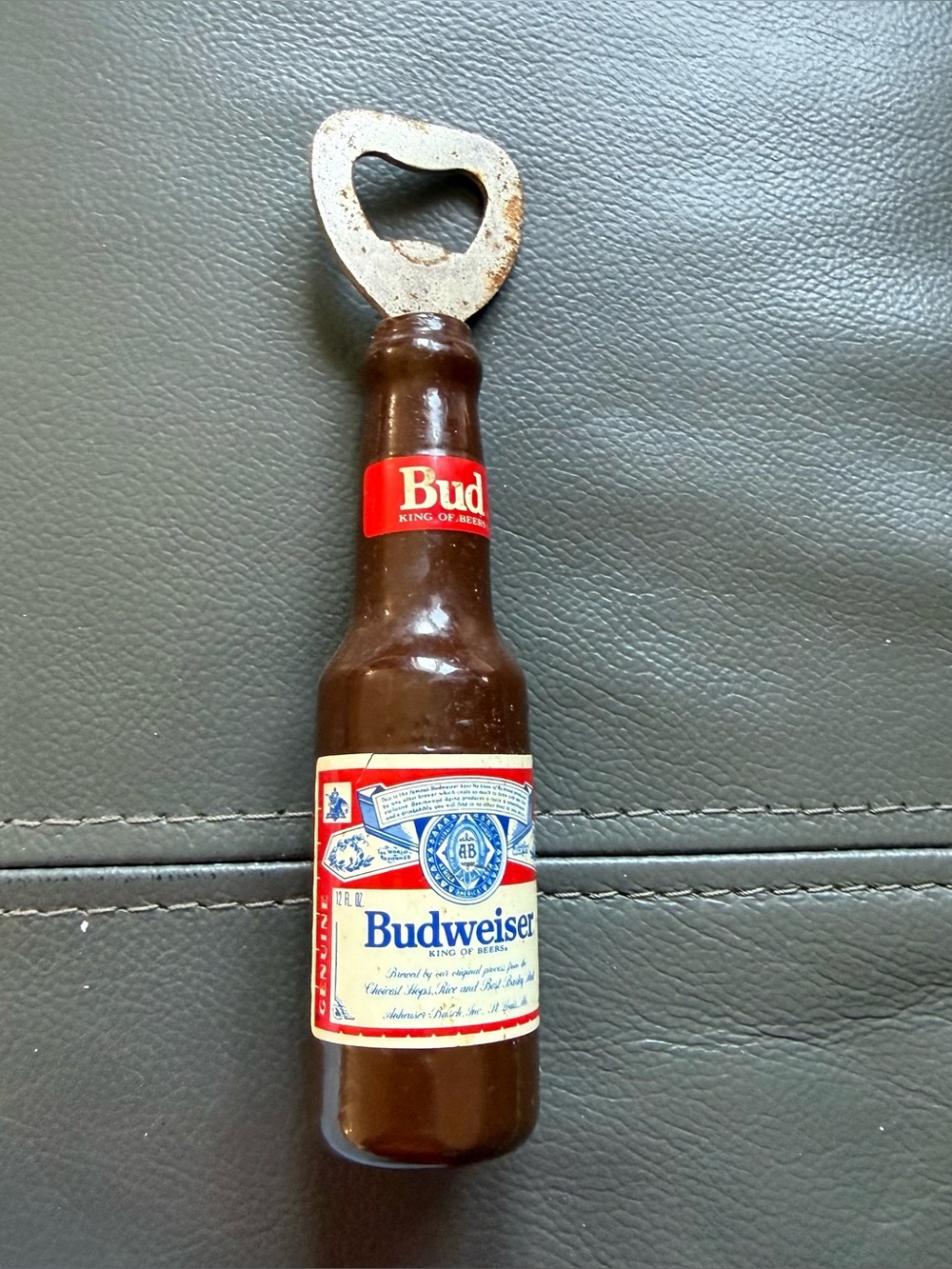Vintage Budweiser Bottle Opener - Brown Bottle with Red & White Label
